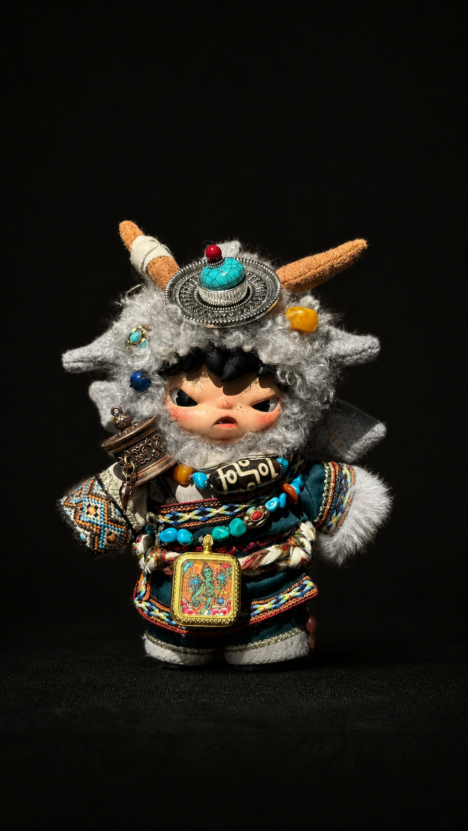 Grey horned collectible figure styling in the obsidian studio